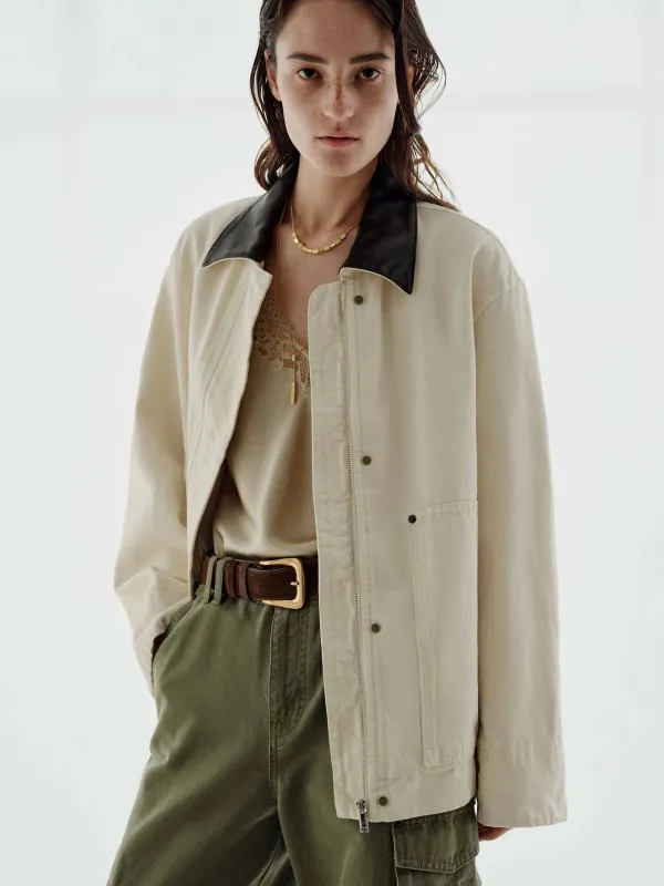 Contrast Collar Denim Jacket sold by Mo&Co