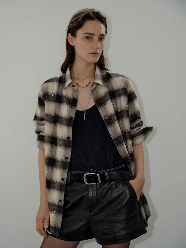 Gold Splatter Plaid Shirt sold by Mo&Co