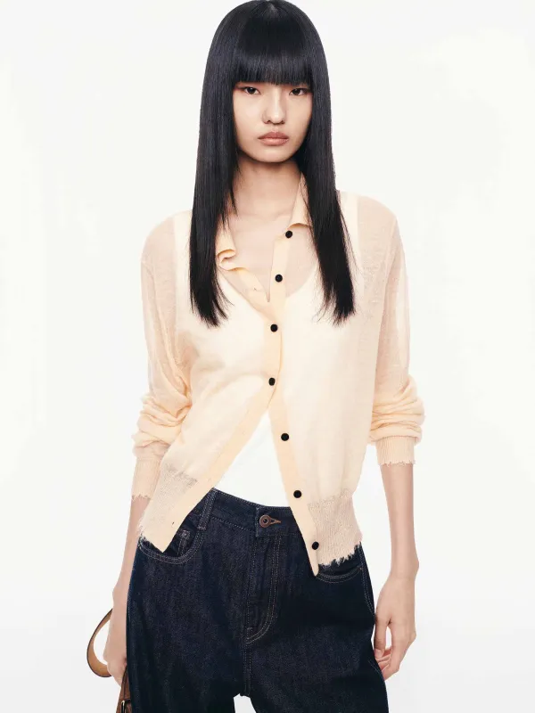 Raw Hem Knitted Cardigan sold by Mo&Co