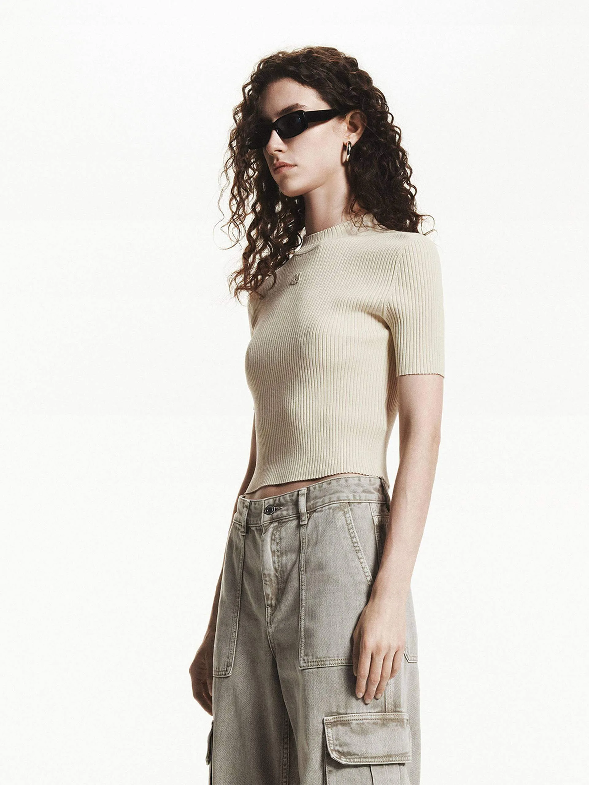 Cropped Ribbed Knit Top sold by Mo&Co product image thumbnail 5