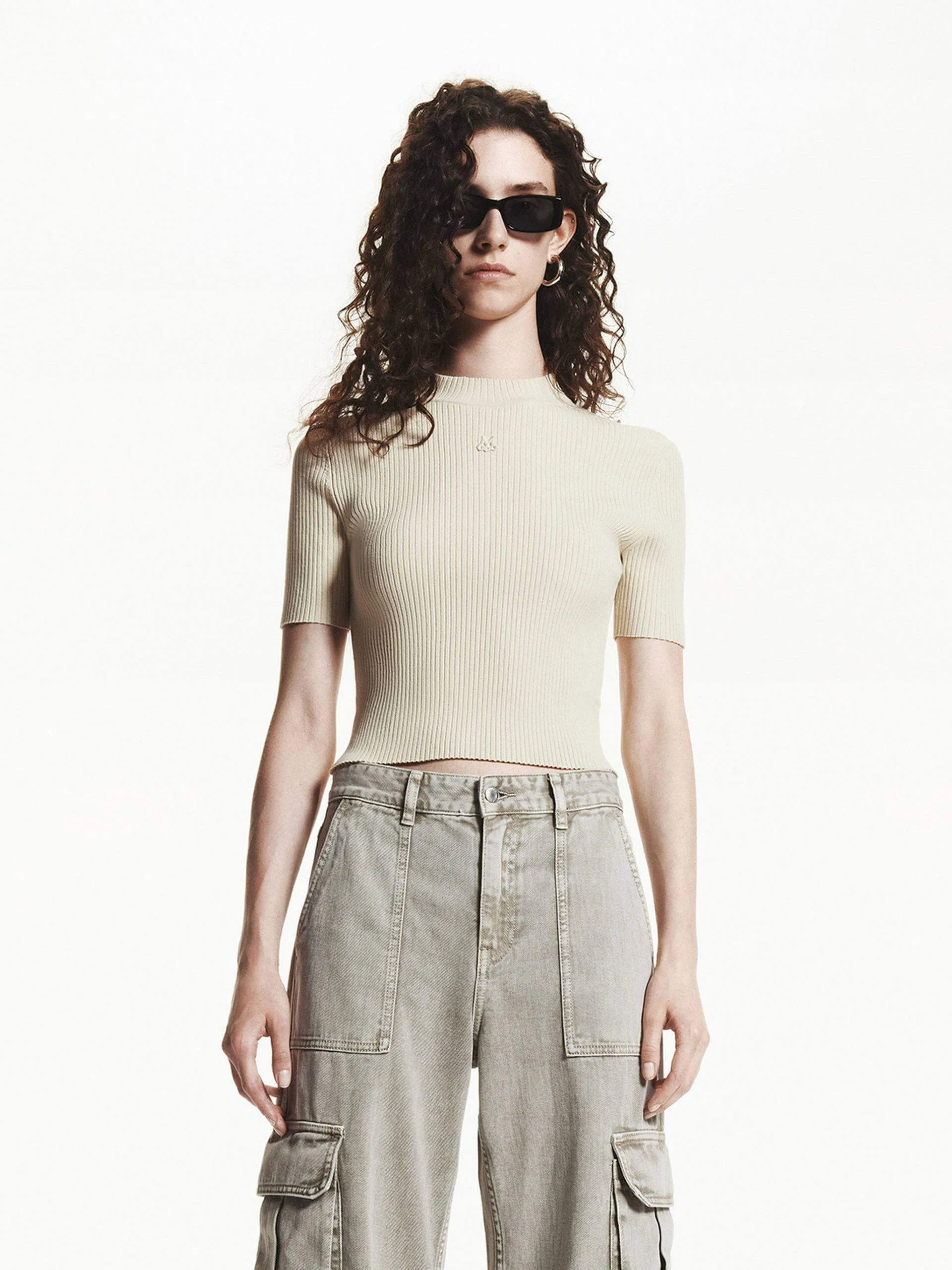 Cropped Ribbed Knit Top sold by Mo&Co