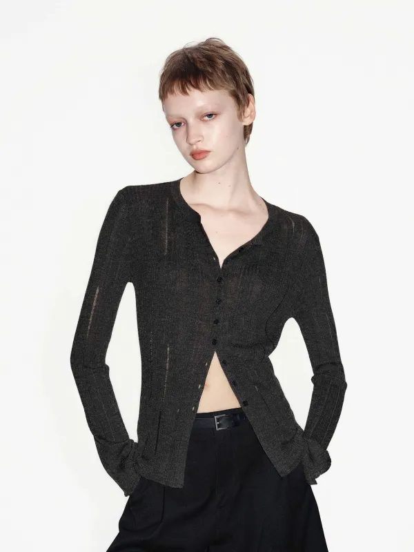 Round Neck Knitted Cardigan sold by Mo&Co