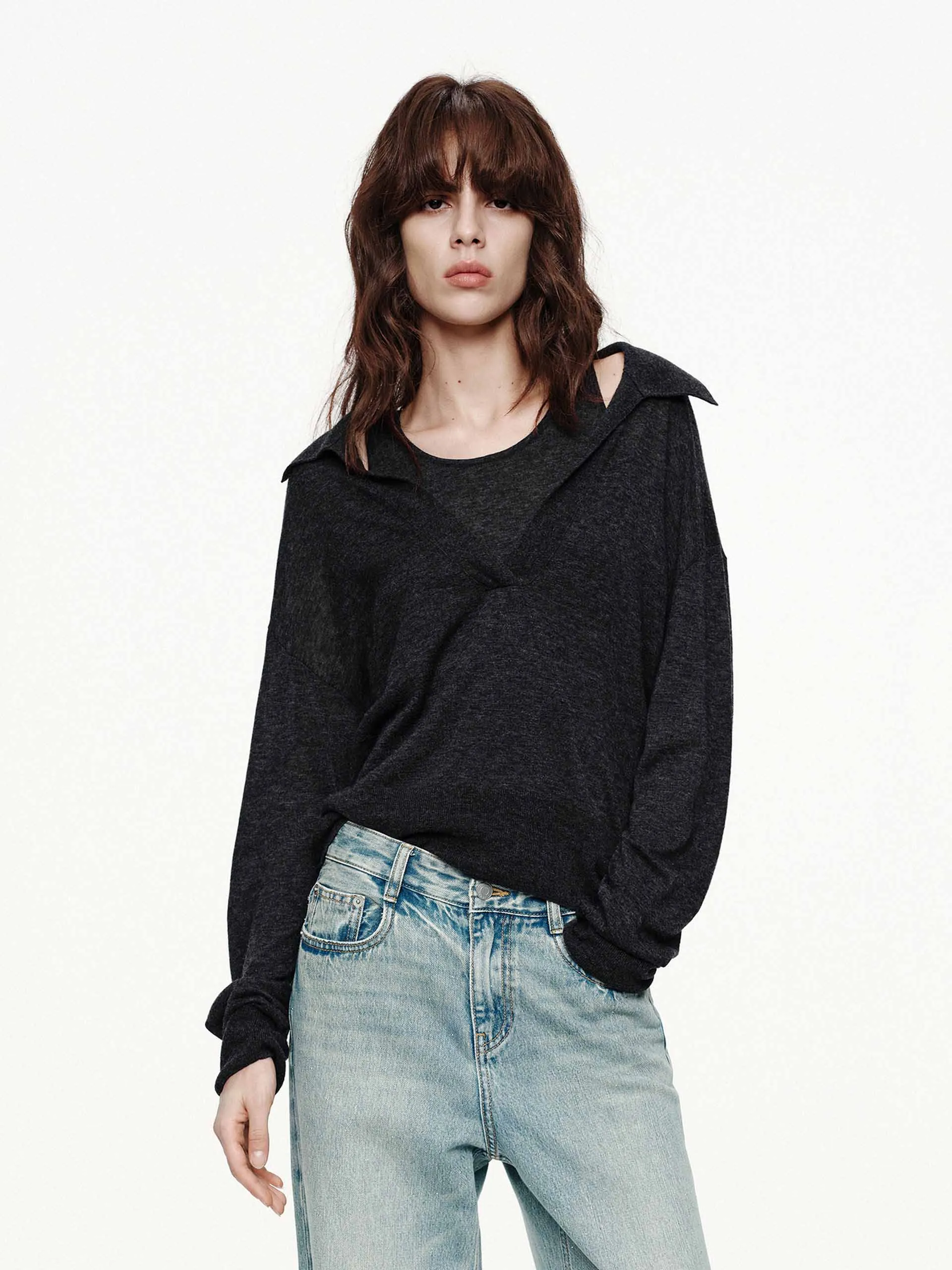 V-neck Relaxed Sweater sold by Mo&Co product image thumbnail 5