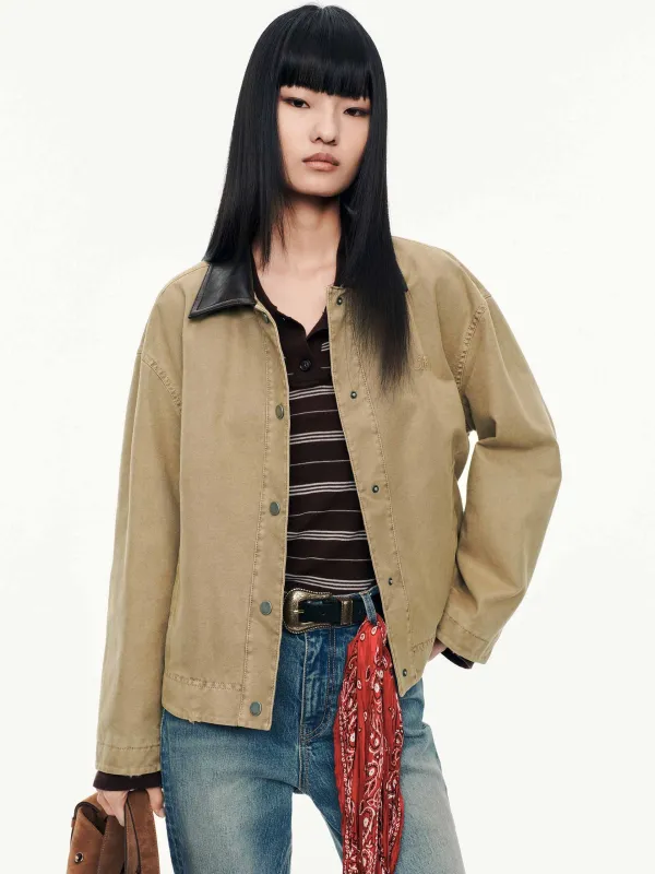 Contrast Collar Cotton Coat sold by Mo&Co