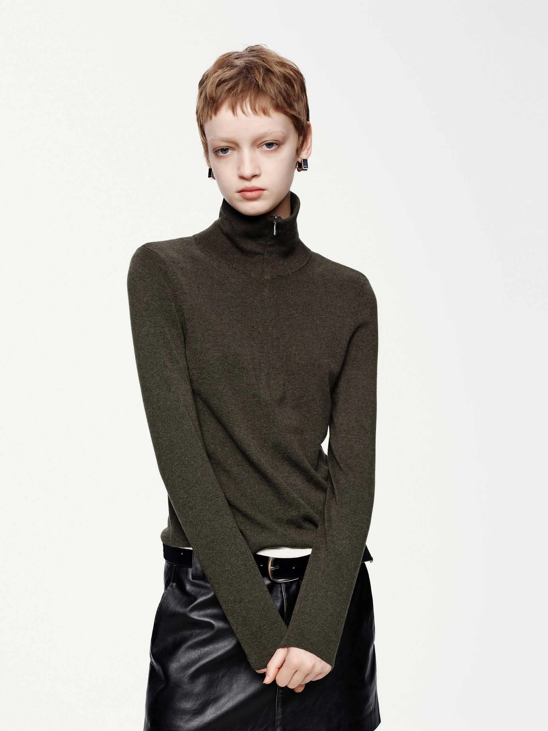 Half Zipper Knitted Top sold by Mo&Co