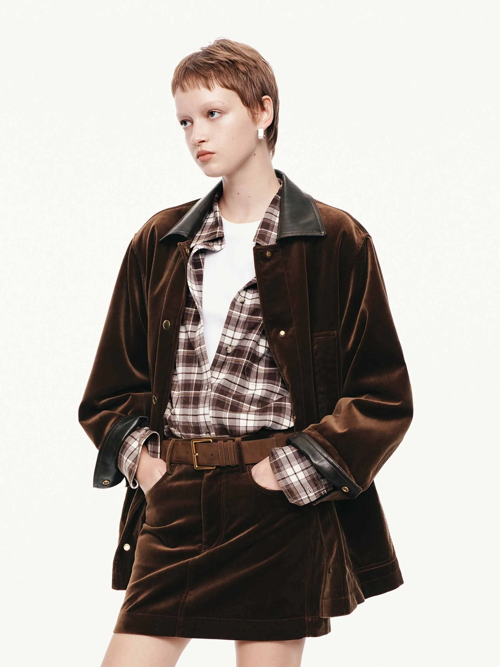 Leather Collar Velvet Coat sold by Mo&Co product image thumbnail 3