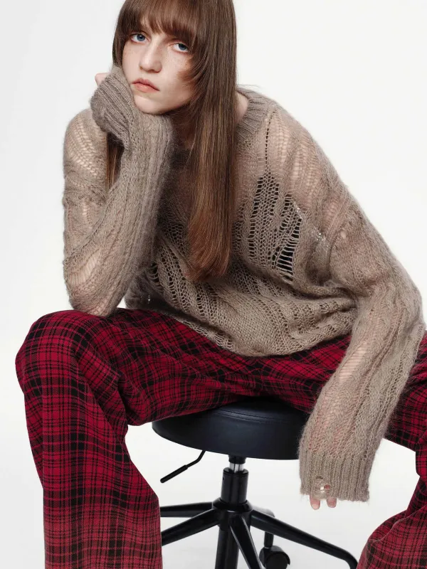 Crochet Raw Hem Sweater sold by Mo&Co