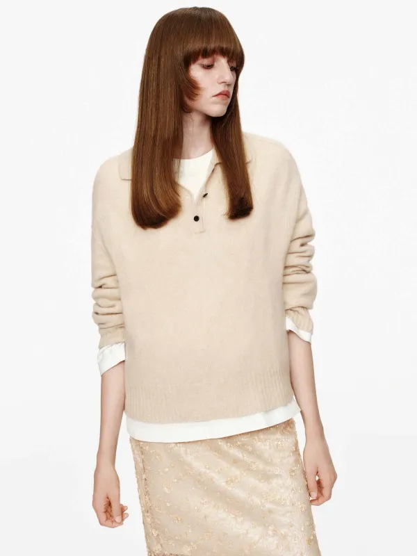 Half Button Knitted Sweater sold by Mo&Co