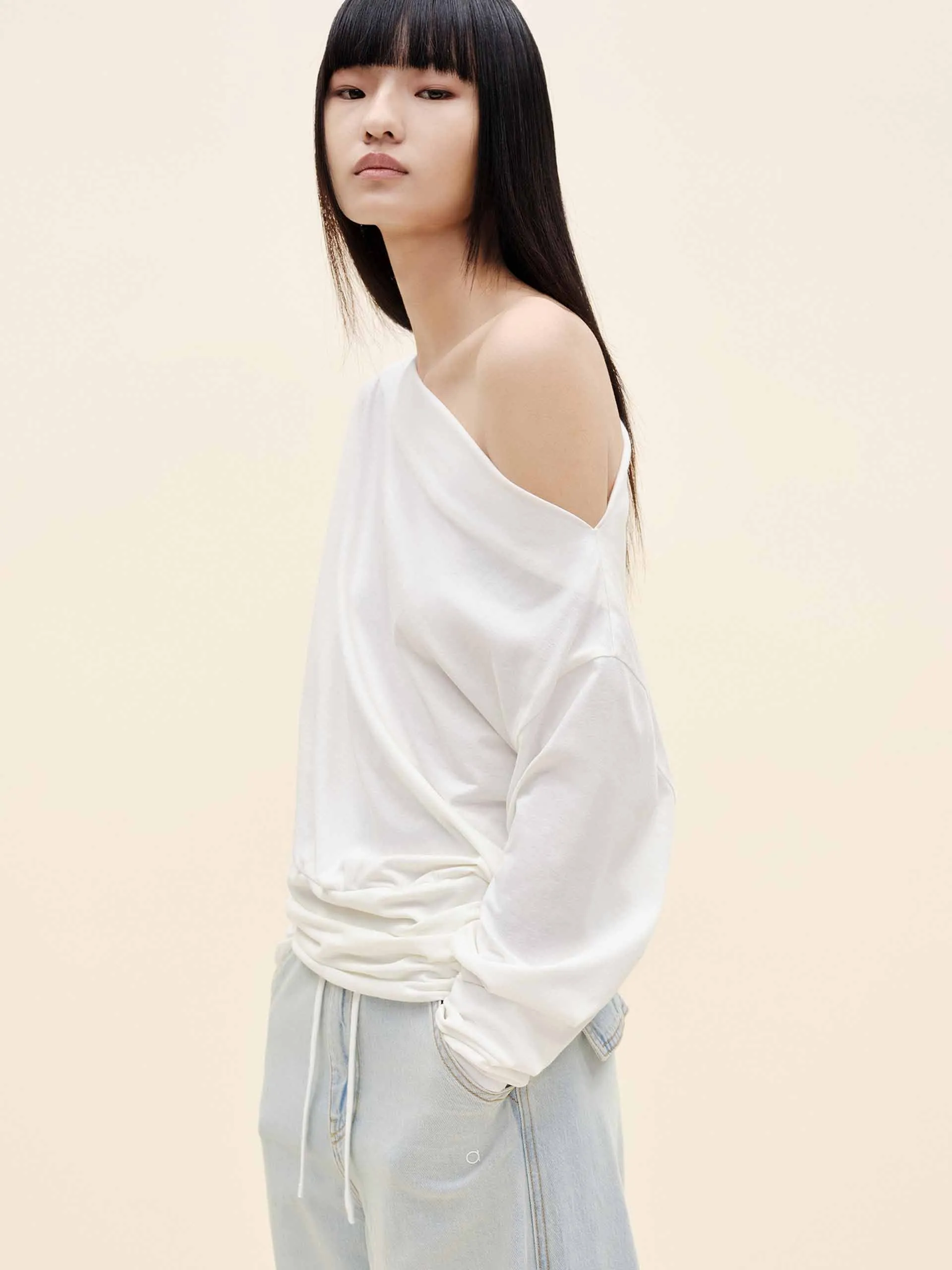 Off Shoulder Pleated T-shirt sold by Mo&Co product image thumbnail 3