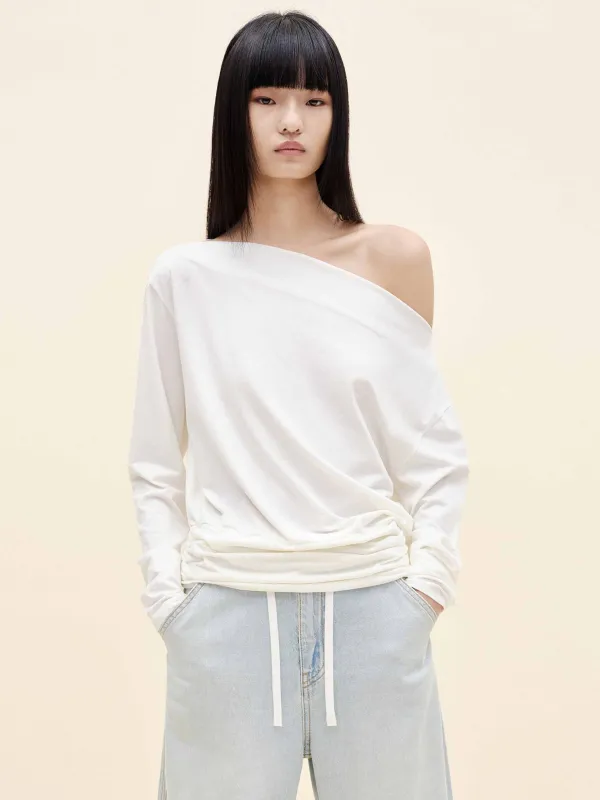 Off Shoulder Pleated T-shirt sold by Mo&Co