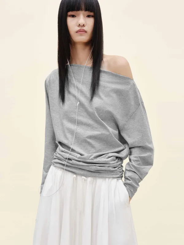 Off Shoulder Pleated T-shirt sold by Mo&Co