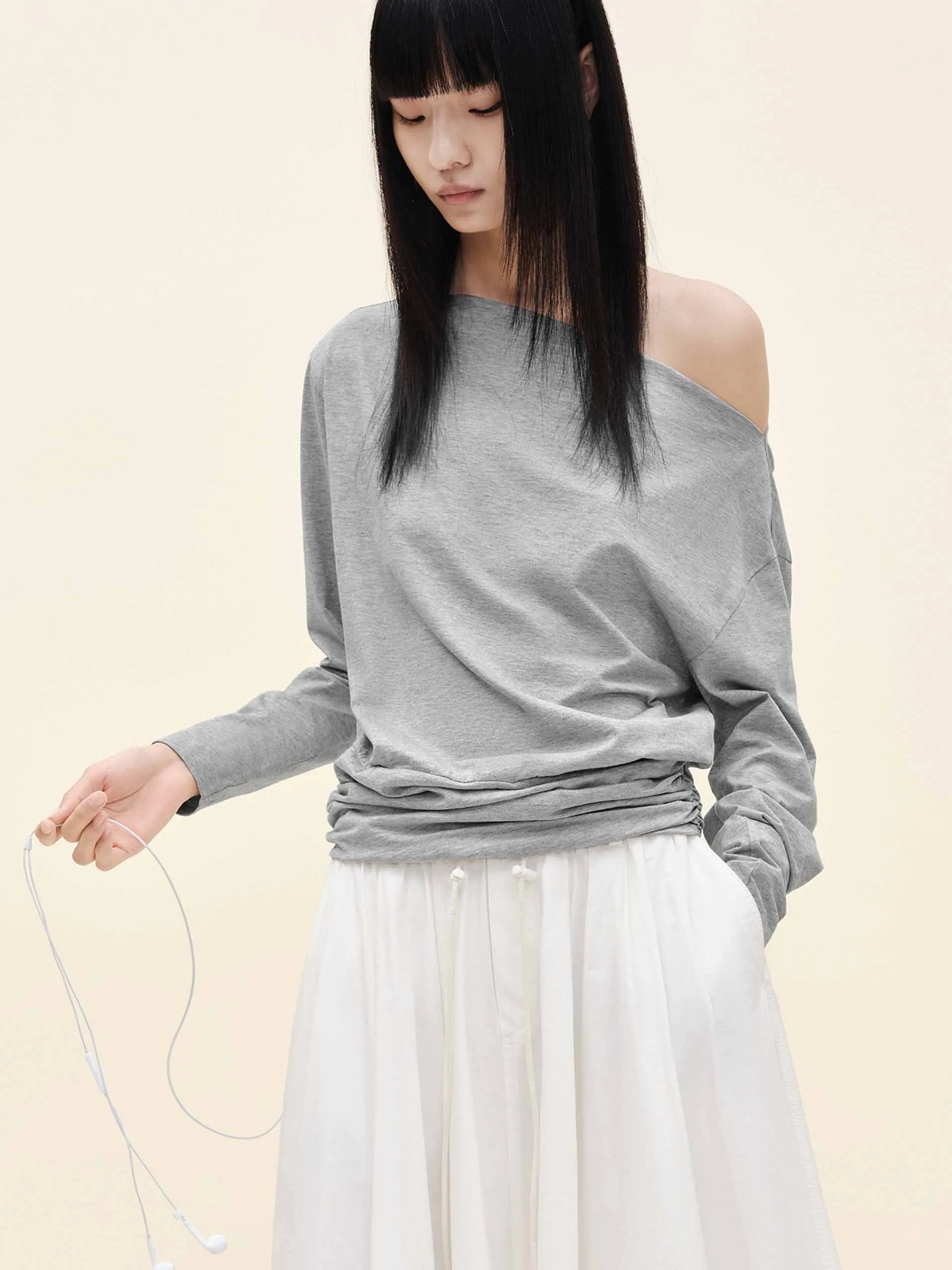 Off Shoulder Pleated T-shirt sold by Mo&Co product image thumbnail 3
