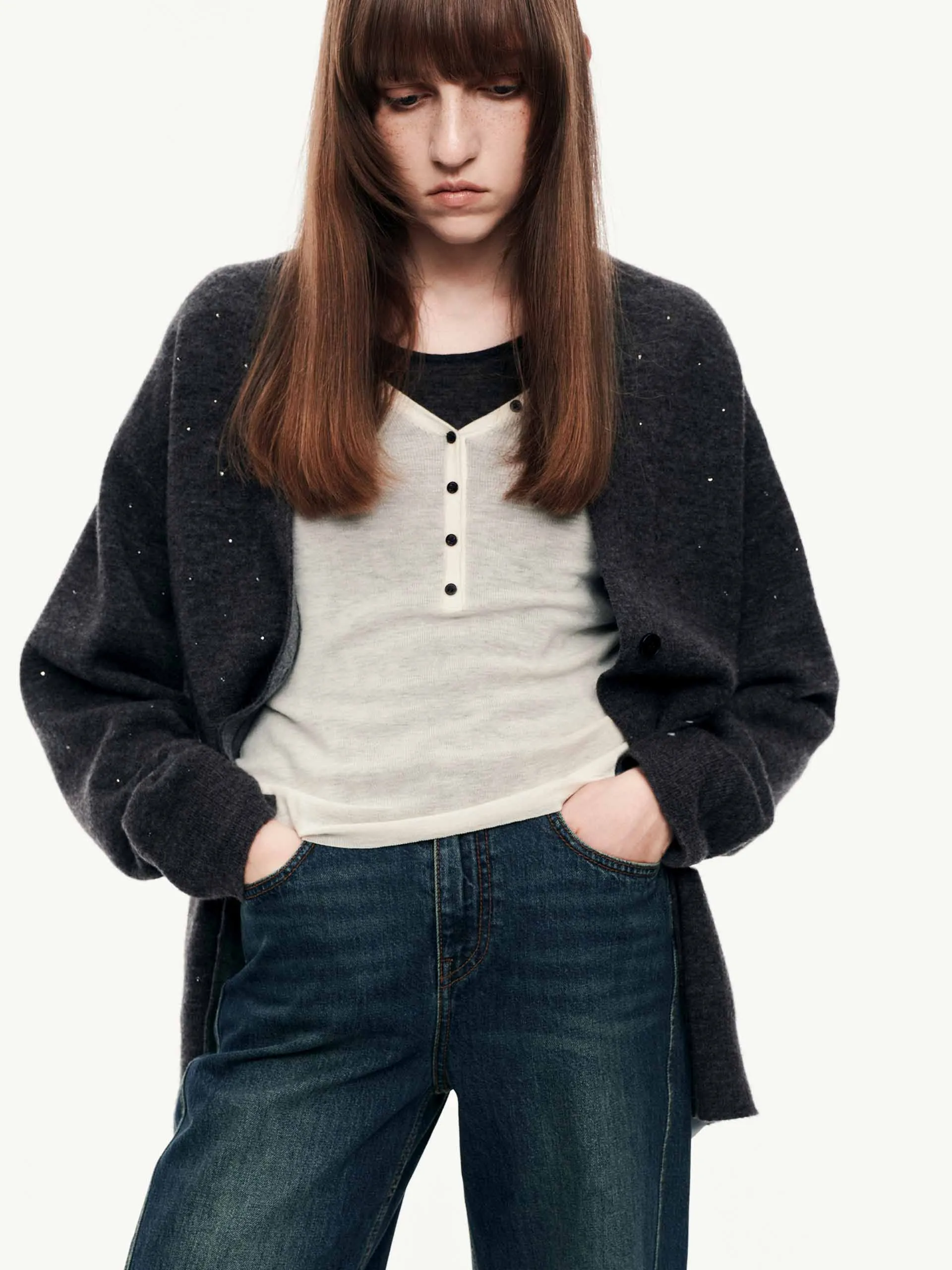 Rhinestone Wool Blend Cardigan sold by Mo&Co product image thumbnail 3