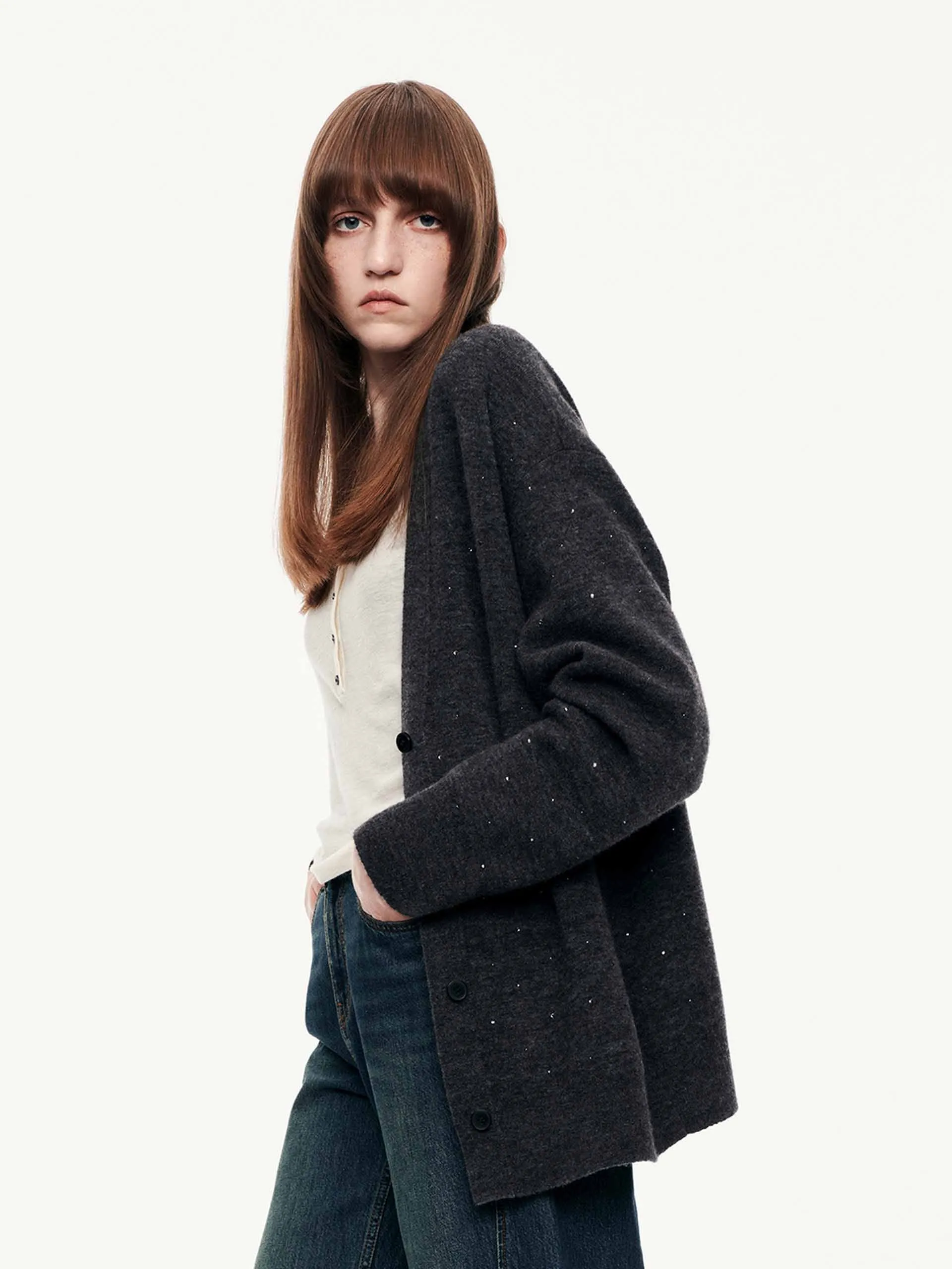 Rhinestone Wool Blend Cardigan sold by Mo&Co product image thumbnail 5