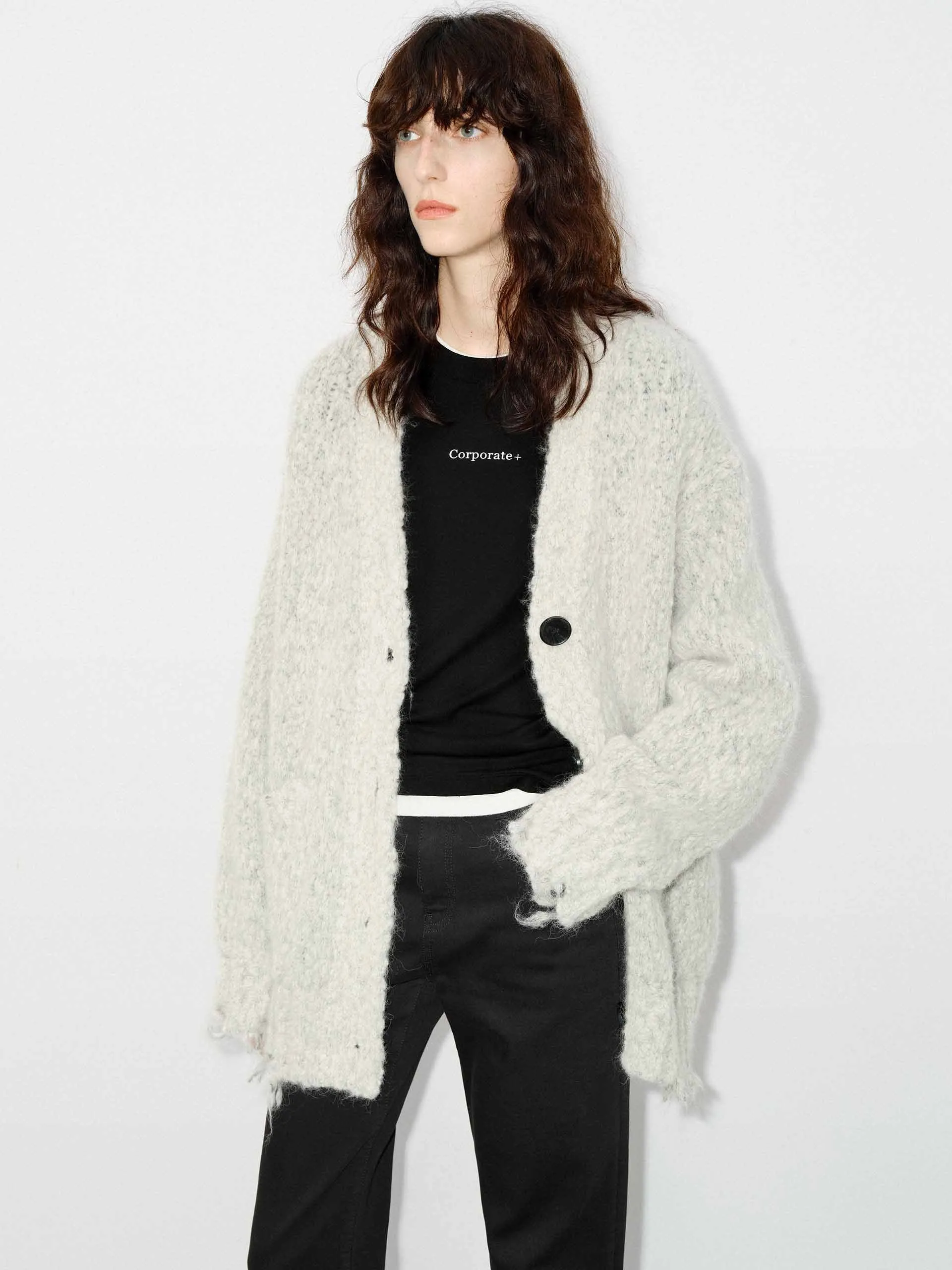 Distressed Detail Fluffy Cardigan sold by Mo&Co product image thumbnail 2