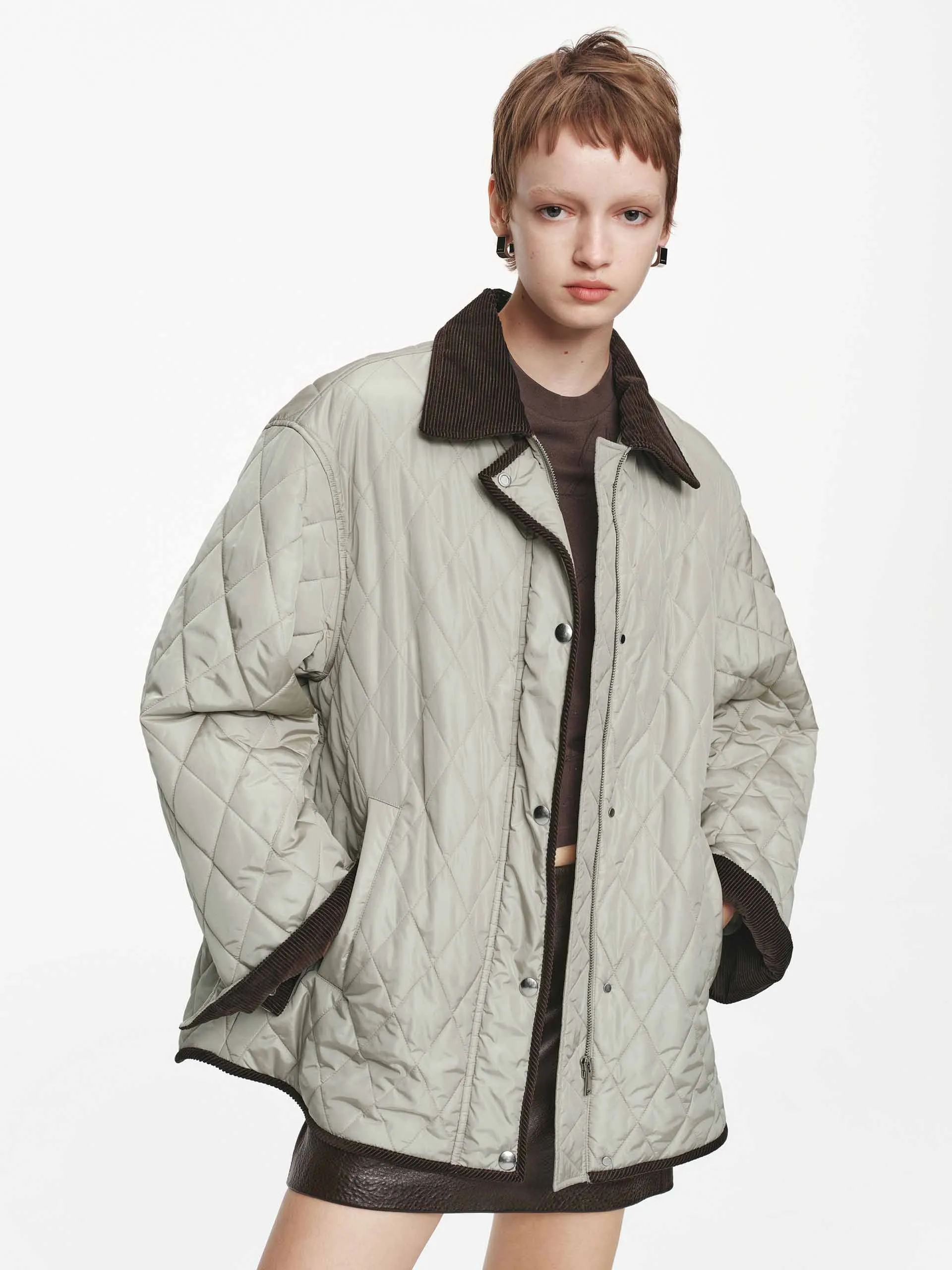 Contrast Detail Quilted Down Jacket sold by Mo&Co