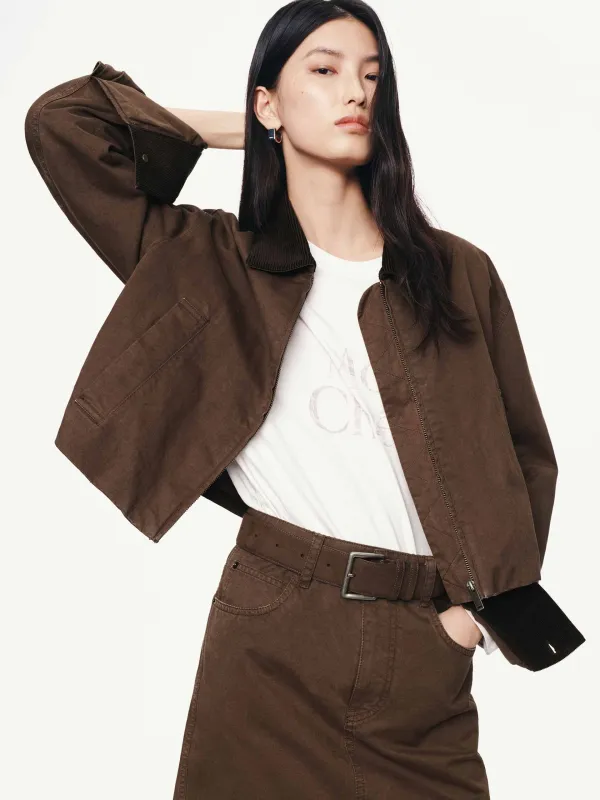 Cropped Zipper Cotton Jacket sold by Mo&Co