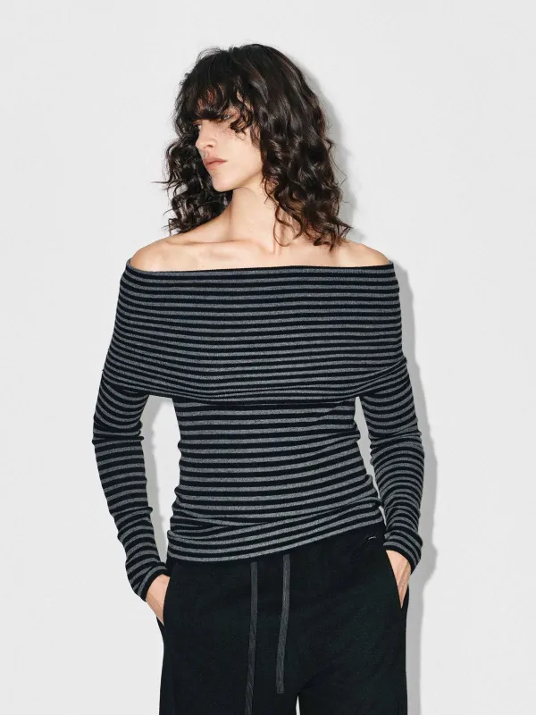 Off-shoulder Fitted Knit Top sold by Mo&Co