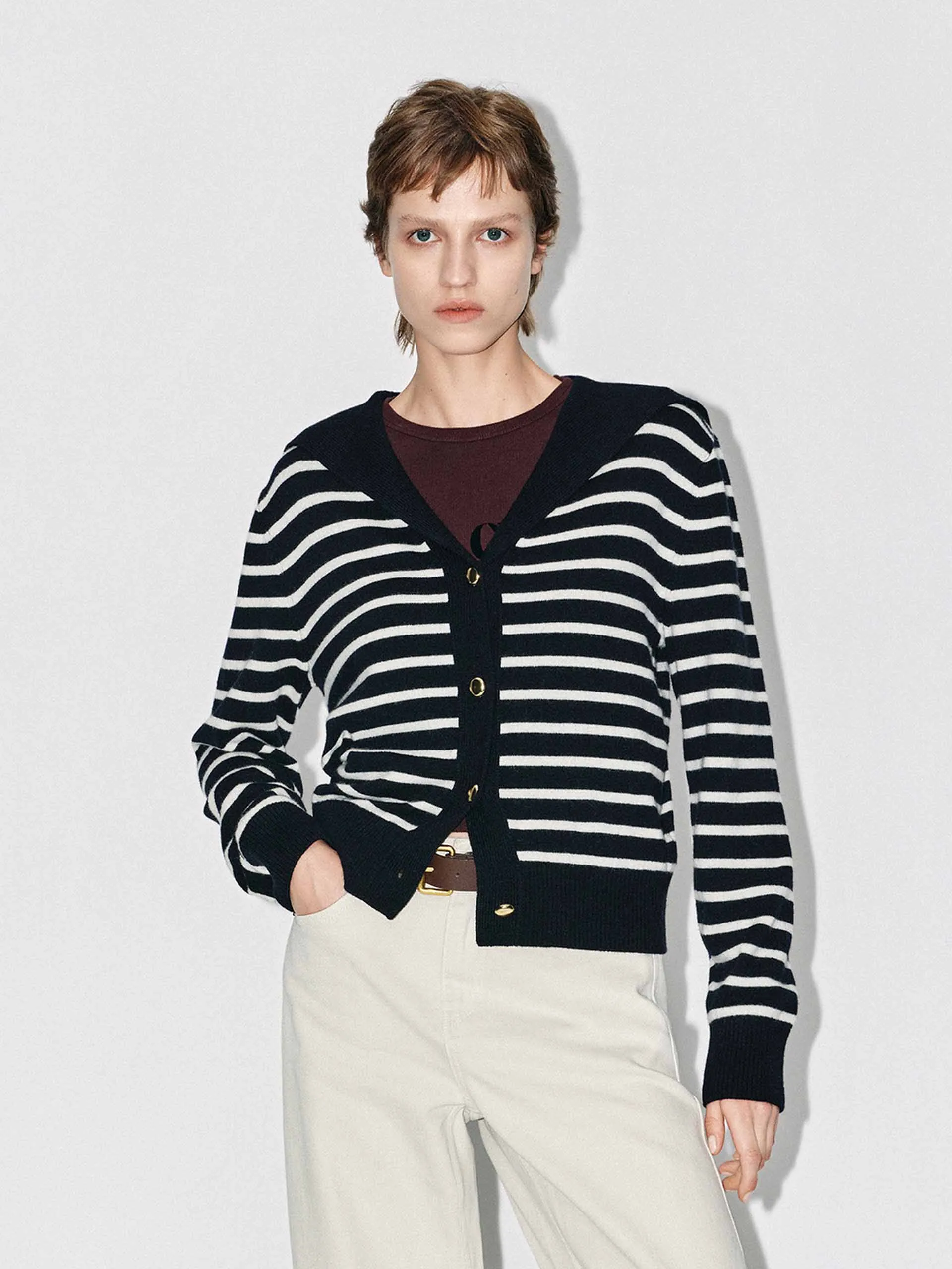 Wool Blend Striped Cardigan sold by Mo&Co