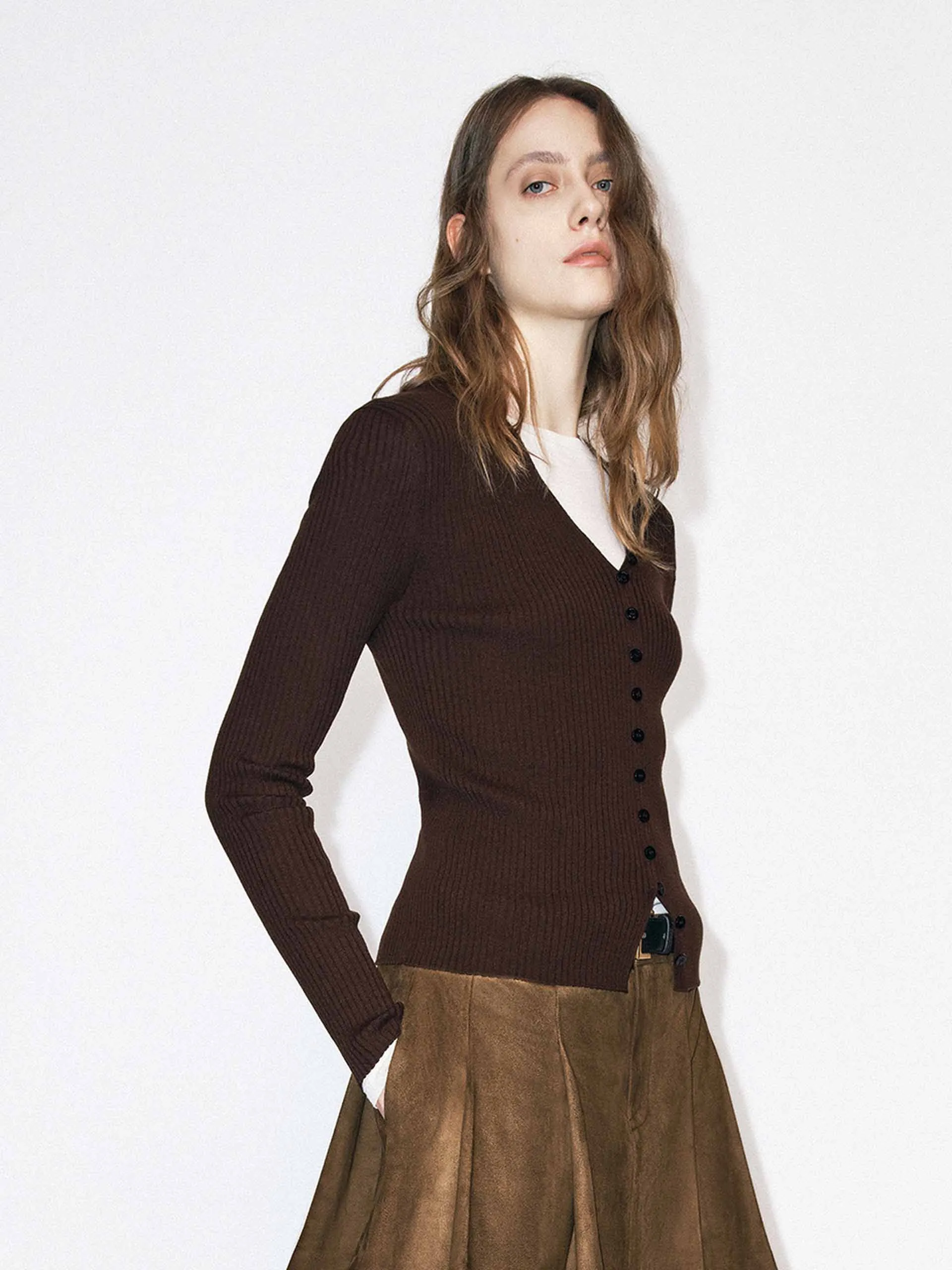 Fitted V-neck Button Cardigan sold by Mo&Co product image thumbnail 3