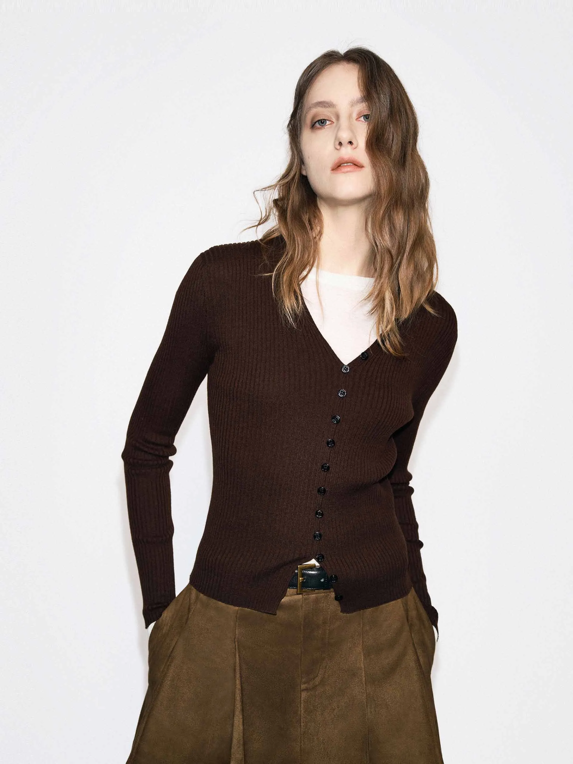 Fitted V-neck Button Cardigan sold by Mo&Co