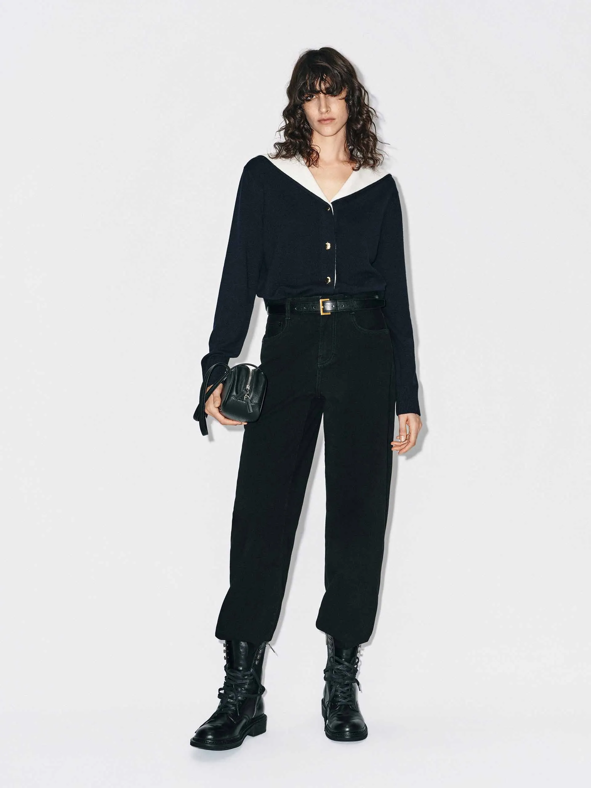 Contrast Collar Wool Cardigan sold by Mo&Co product image thumbnail 2