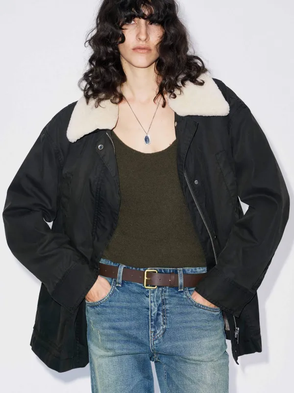 Cotton Blend Fur Collar Coat sold by Mo&Co