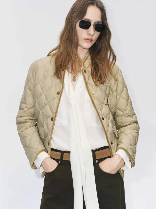 Quilted Mock Neck Down Jacket sold by Mo&Co