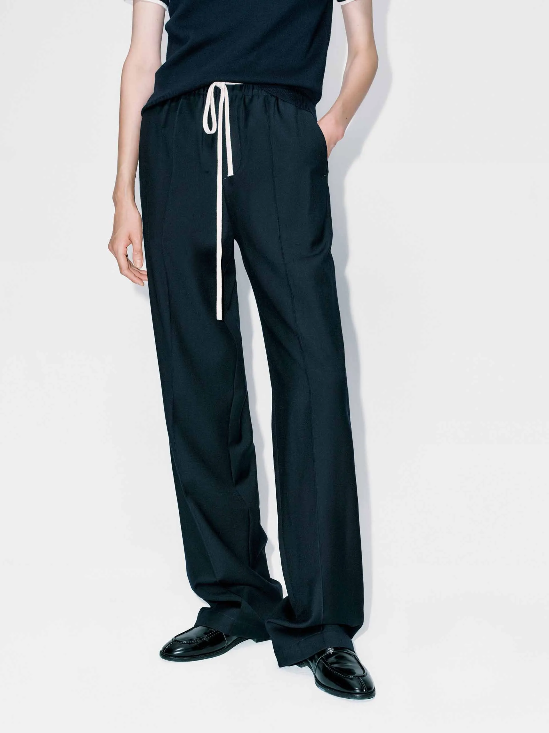 Contrast Drawstring Wool Trousers sold by Mo&Co