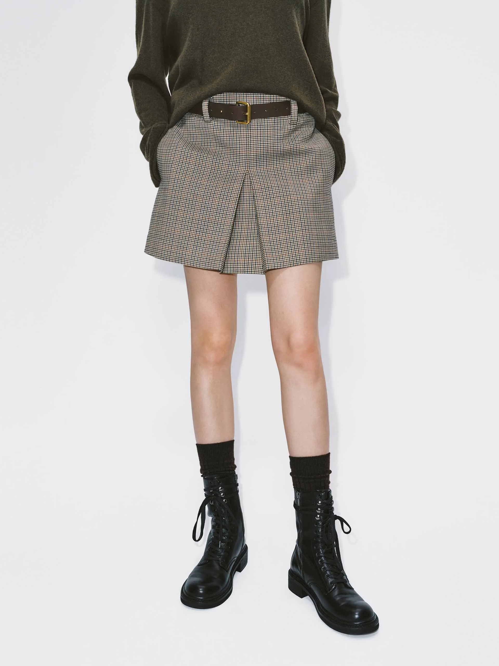 Houndstooth Belted Skirt sold by Mo&Co