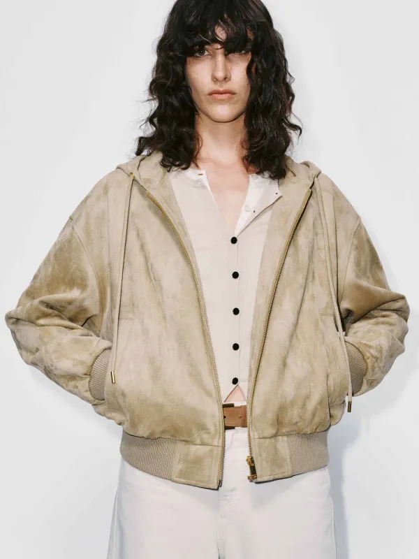 Faux Suede Hooded Coat sold by Mo&Co