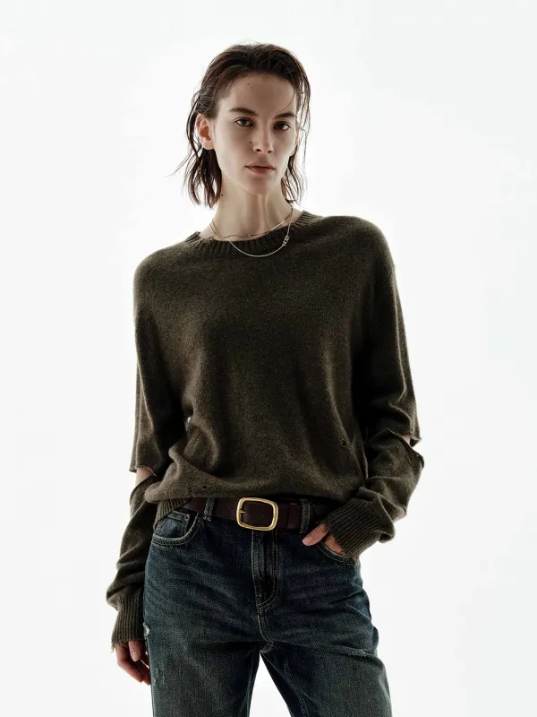 Ripped Cutout Sleeves Knitted Top sold by Mo&Co