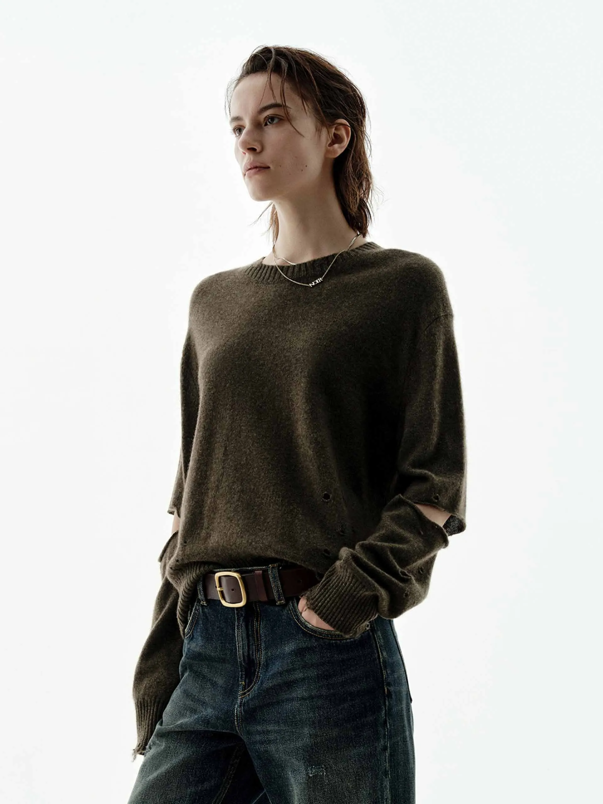 Ripped Cutout Sleeves Knitted Top sold by Mo&Co product image thumbnail 3