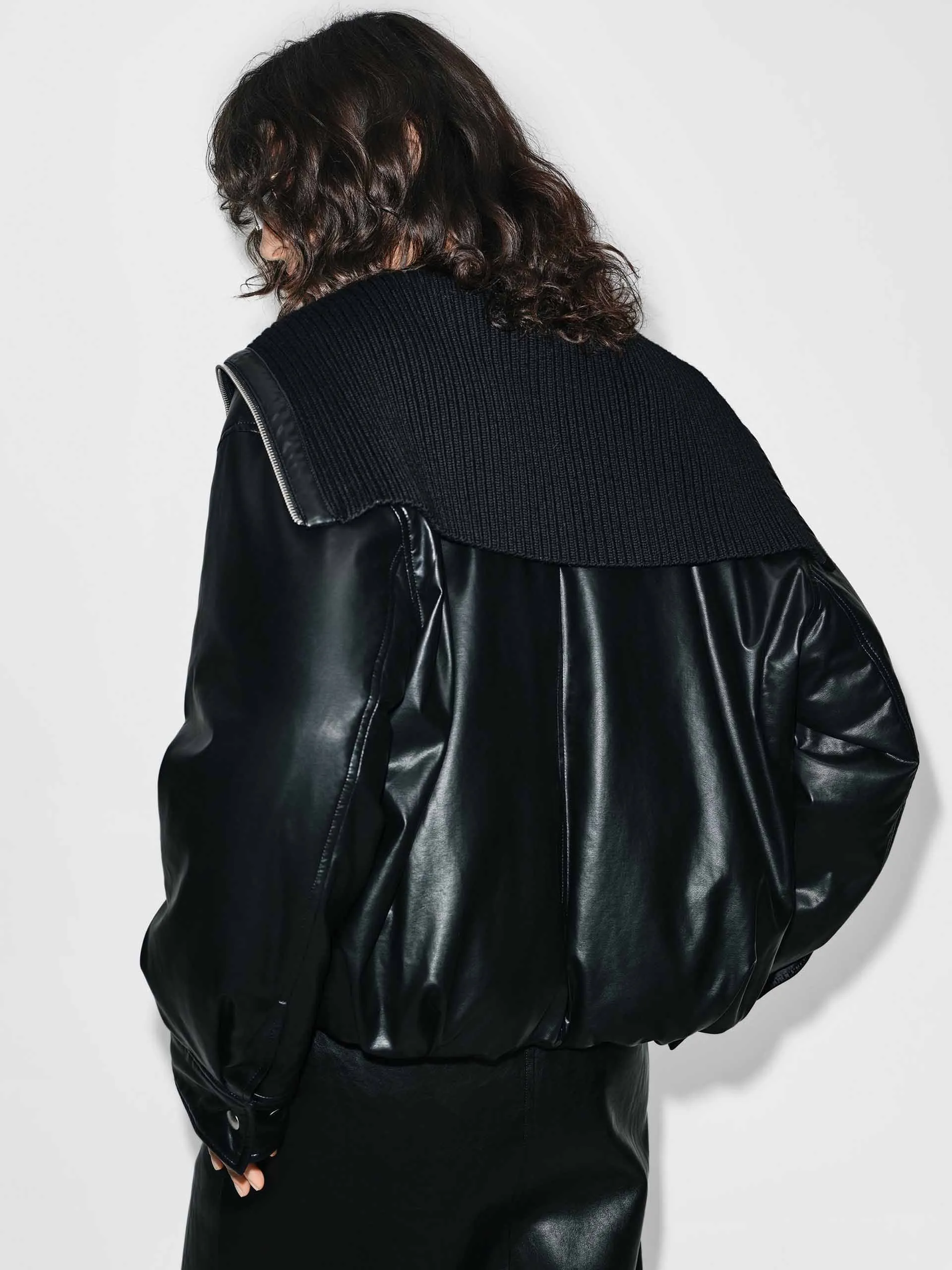 Ribbed Neckline Leather Down Jacket sold by Mo&Co product image thumbnail 4