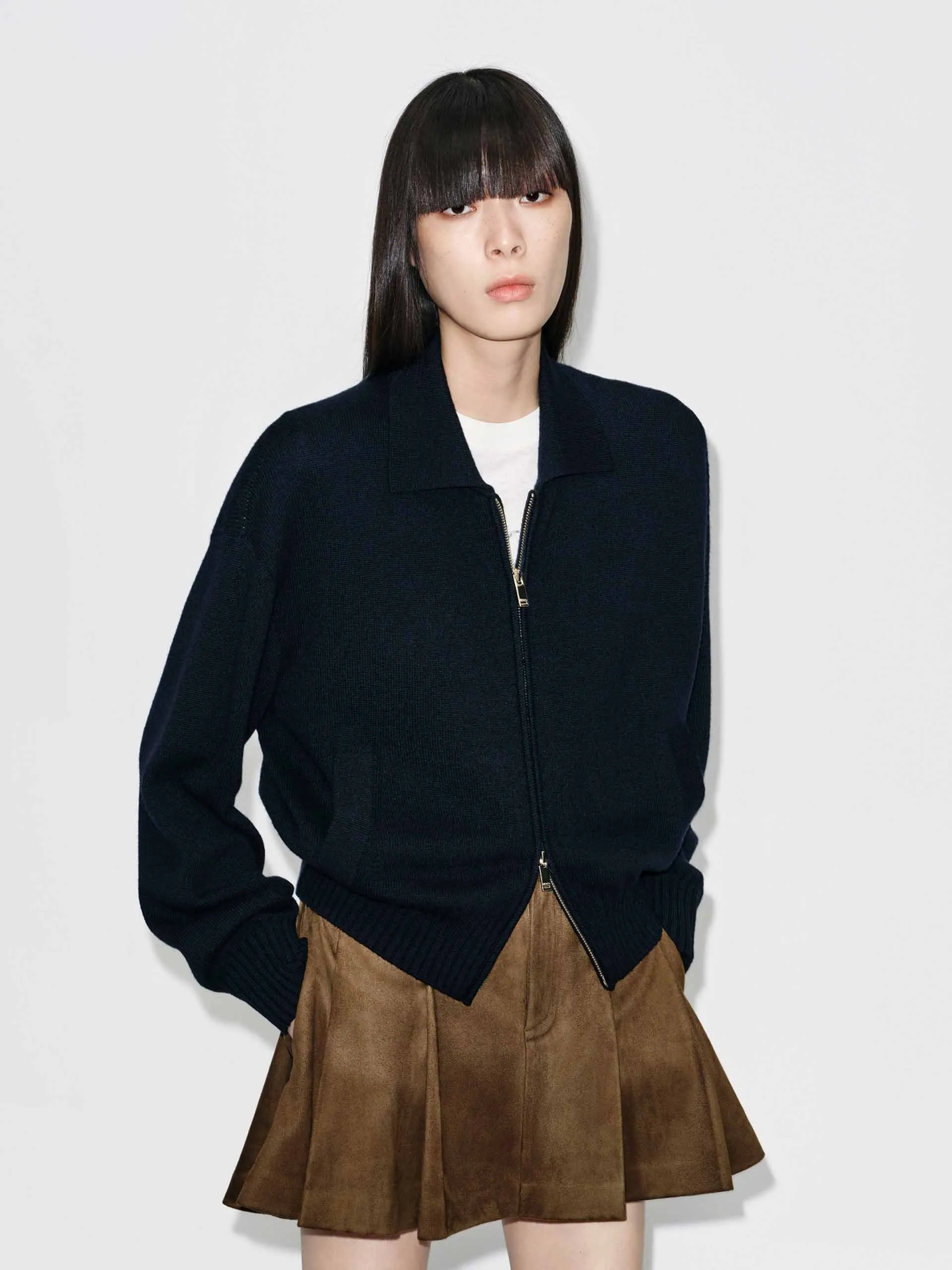 Two-way Zipper Wool Cardigan sold by Mo&Co