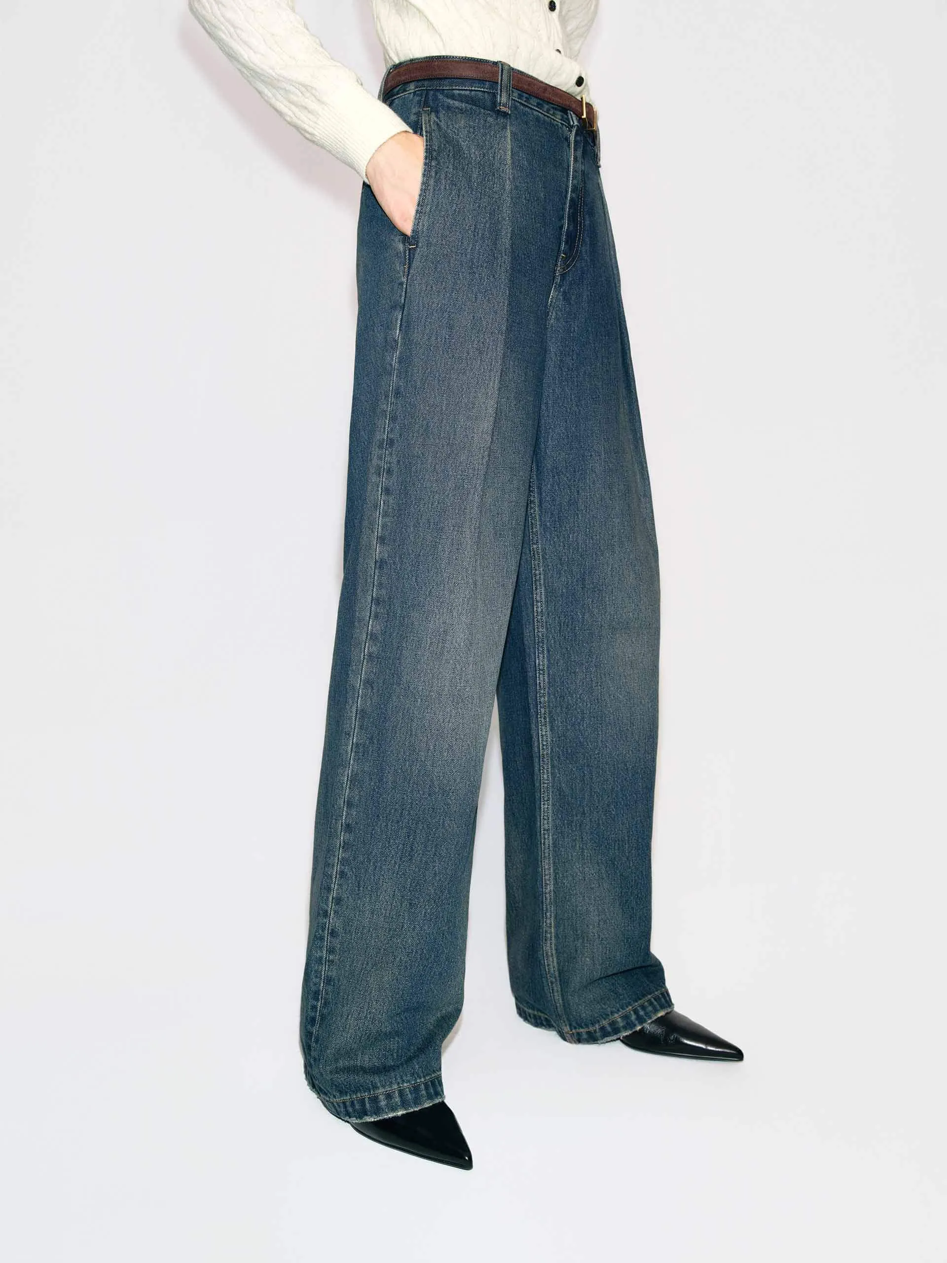 Cotton Pleated Blue Jeans sold by Mo&Co product image thumbnail 4