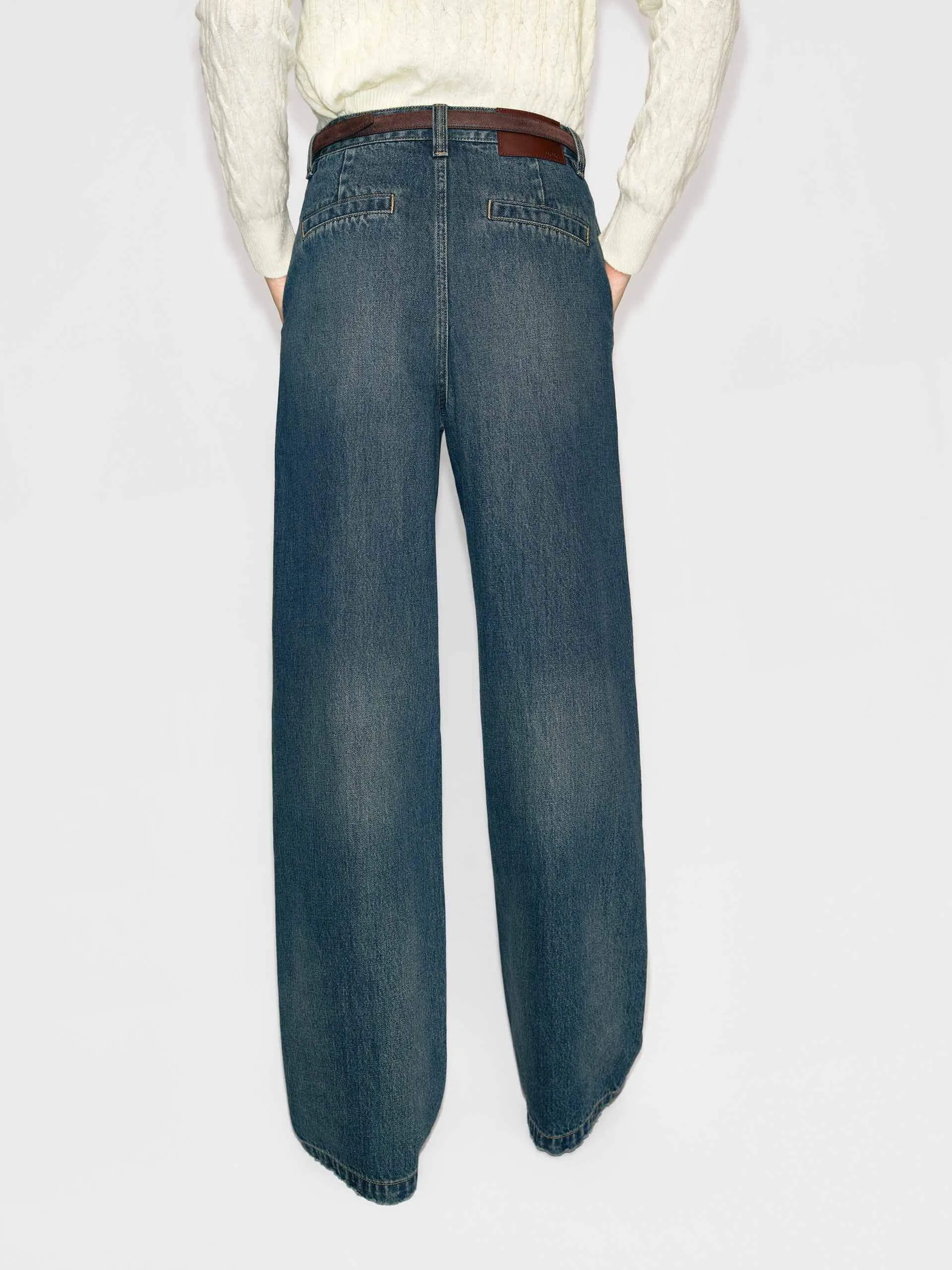 Cotton Pleated Blue Jeans sold by Mo&Co product image thumbnail 3