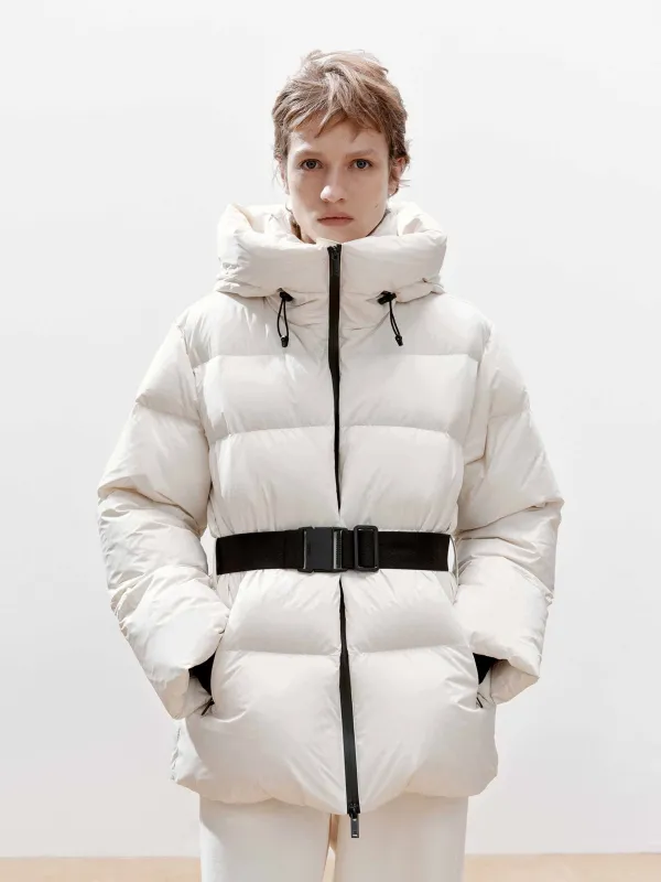 Buckle Hooded Down Jacket sold by Mo&Co