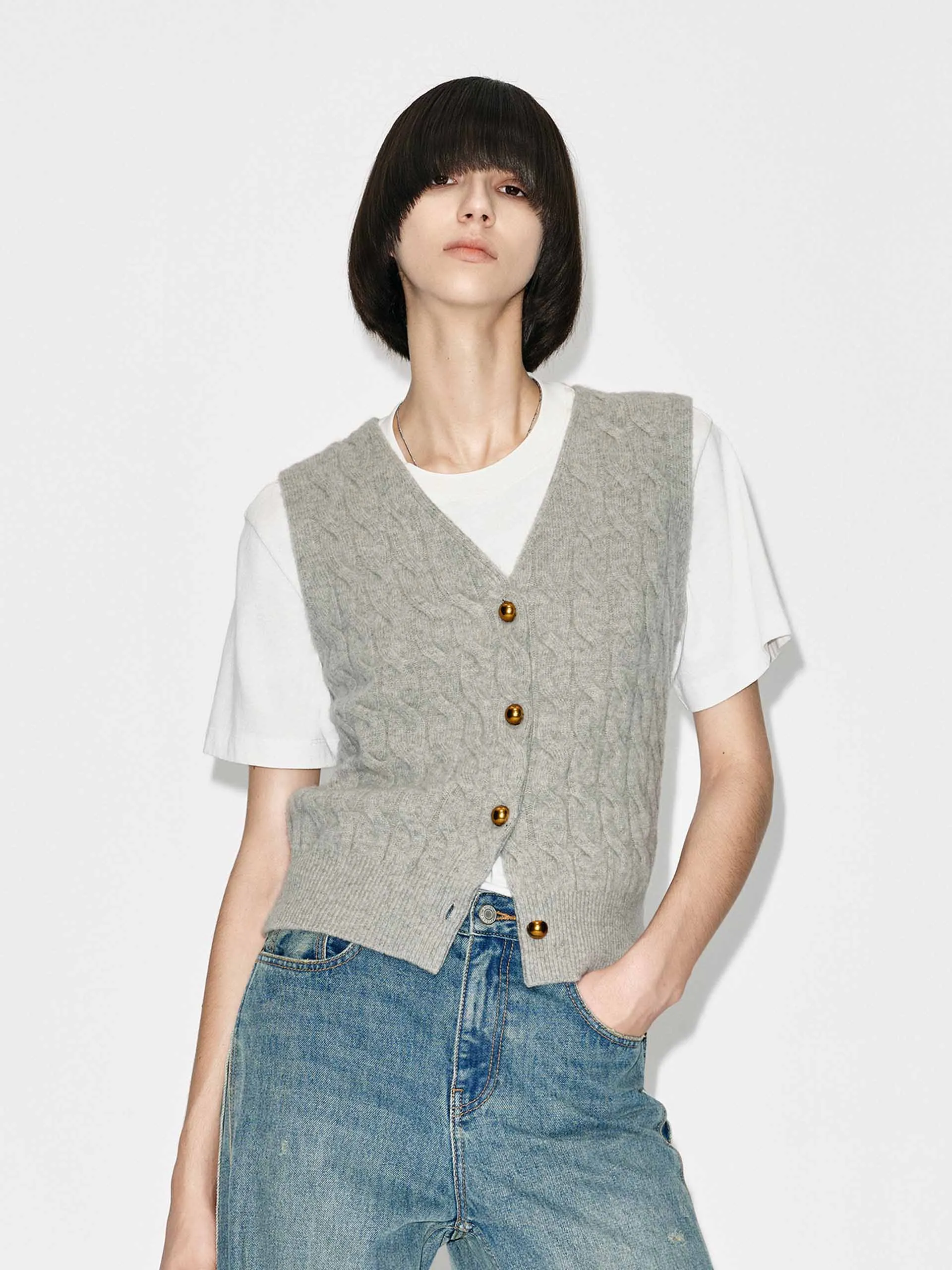 Wool Blend Sleeveless Cardigan sold by Mo&Co