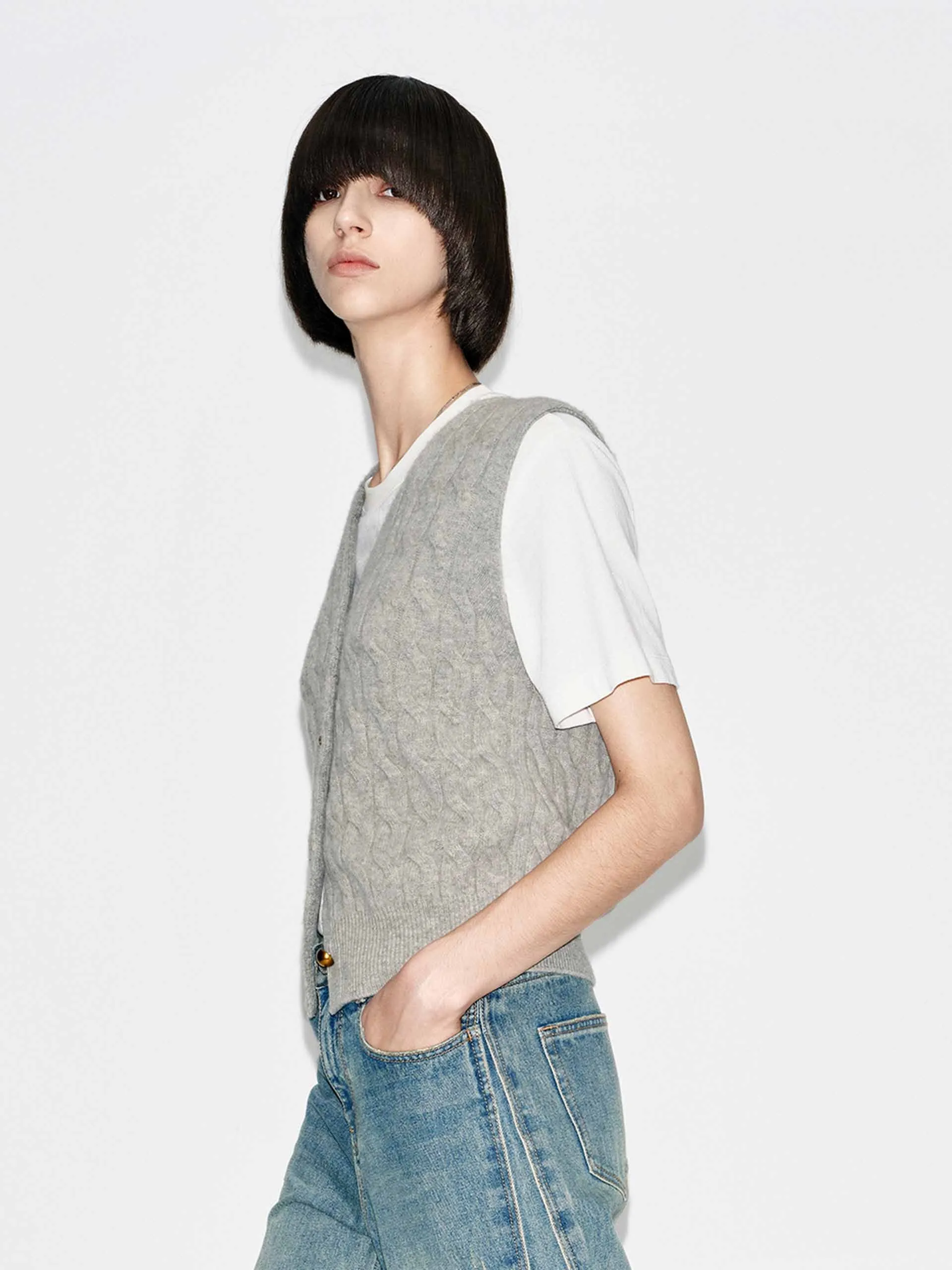 Wool Blend Sleeveless Cardigan sold by Mo&Co product image thumbnail 5