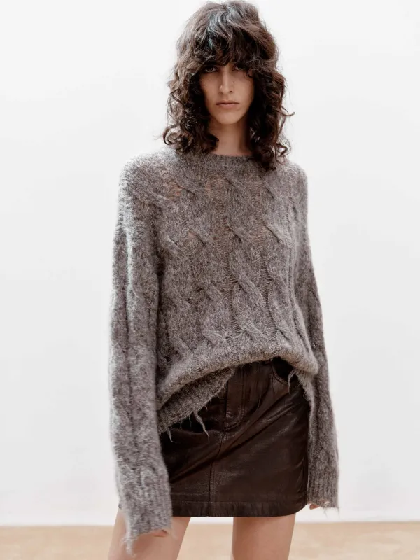 Raw Hem Cable Knitted Sweater sold by Mo&Co