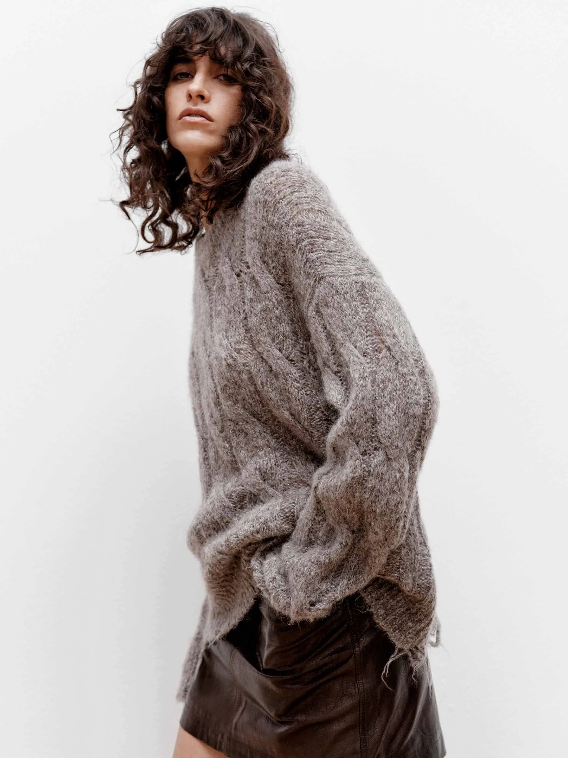 Raw Hem Cable Knitted Sweater sold by Mo&Co product image thumbnail 3