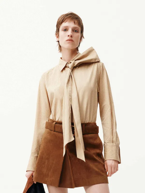 Necktie Detail Striped Shirt sold by Mo&Co