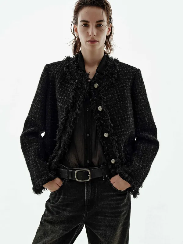 Raw Trim Cropped Tweed Coat sold by Mo&Co