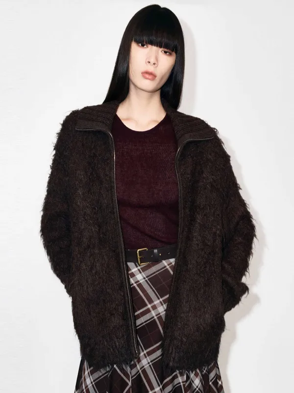 Knitted Furry Zipper Cardigan sold by Mo&Co