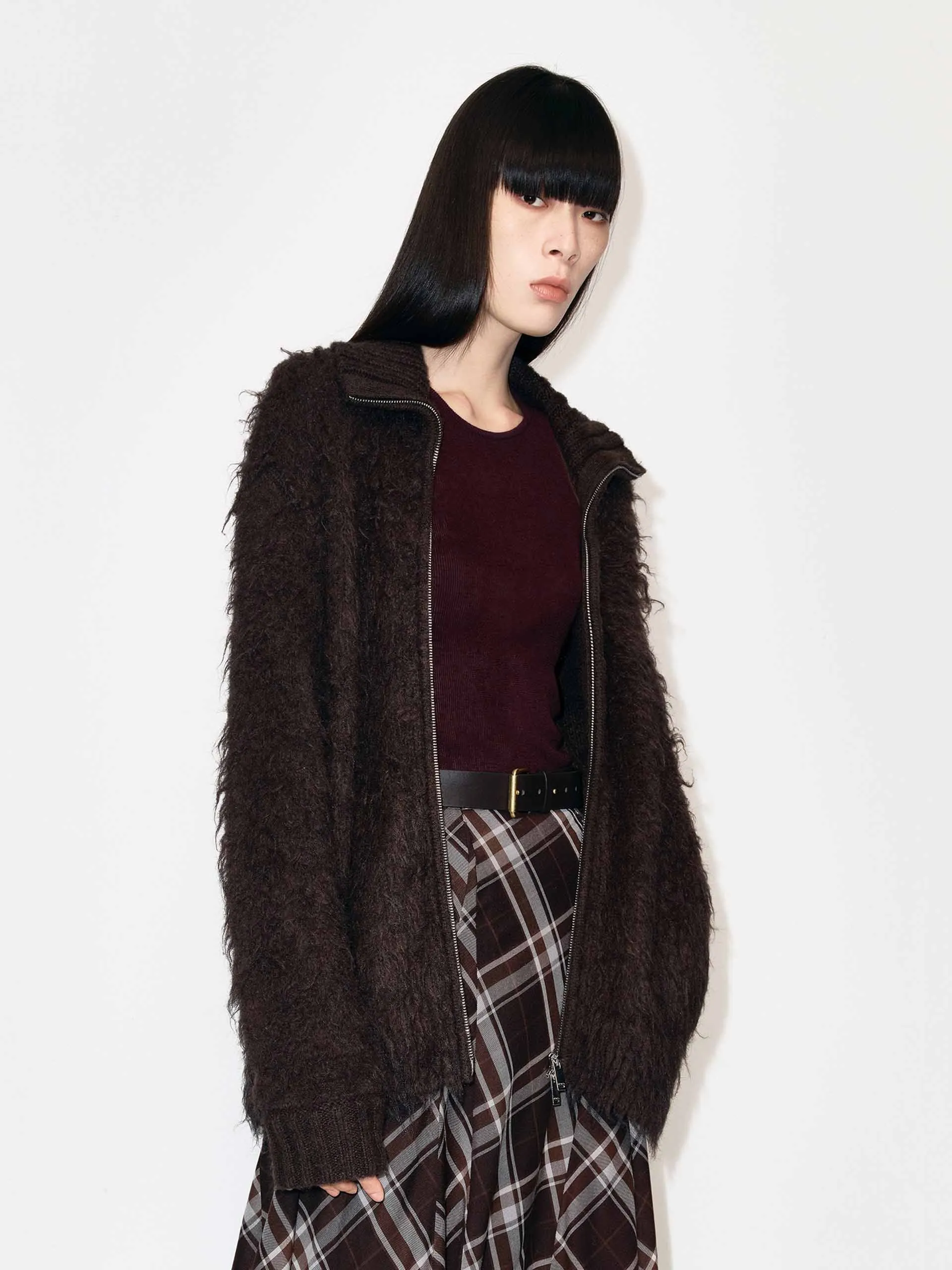 Knitted Furry Zipper Cardigan sold by Mo&Co product image thumbnail 3