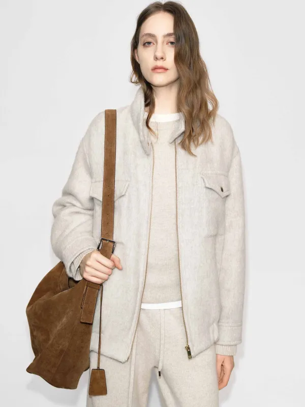 Wool Blend Zipper Coat sold by Mo&Co