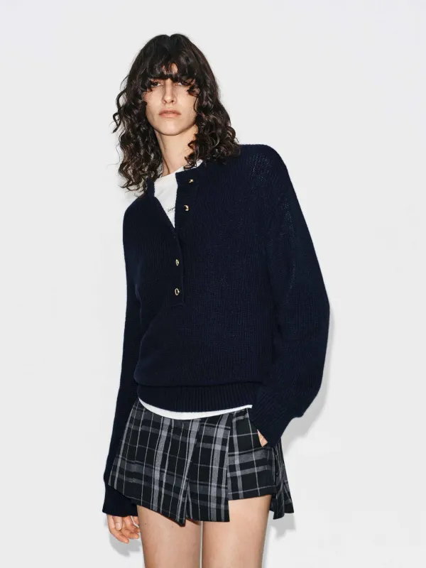 Henley Collar Wool Sweater sold by Mo&Co