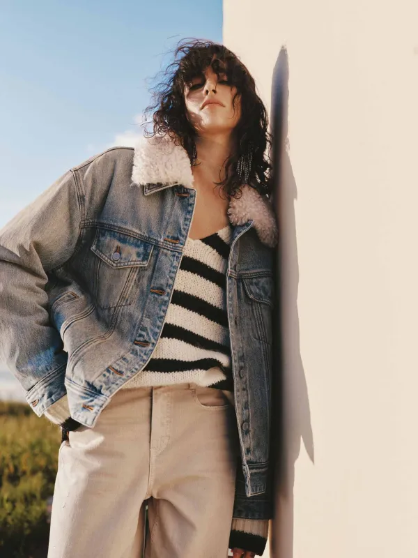 Fur Collar Denim Jacket sold by Mo&Co