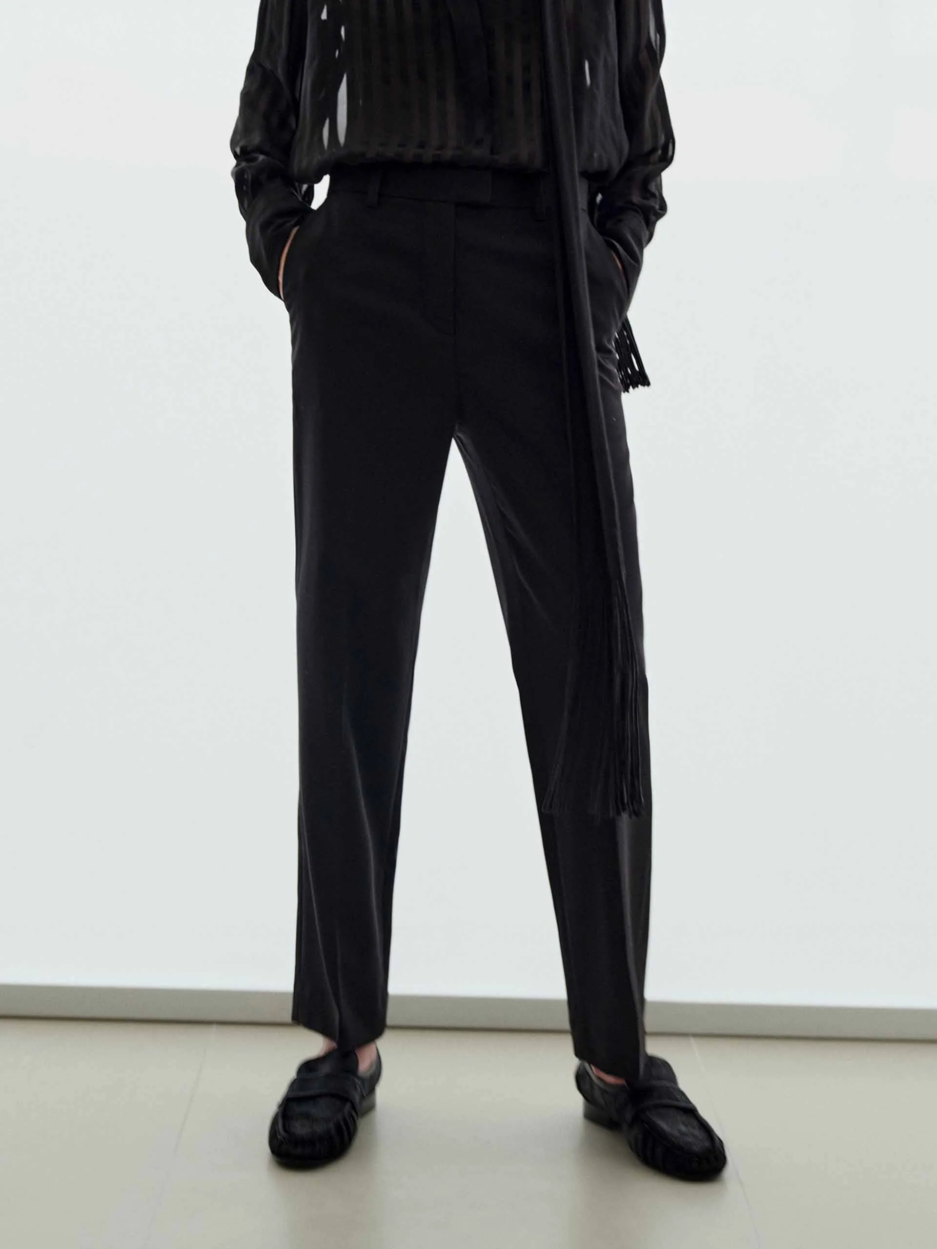 Wool Blend Straight Trousers sold by Mo&Co